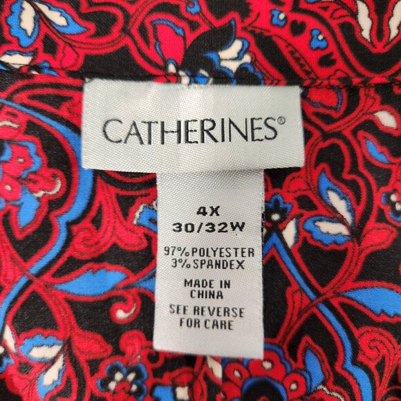 CATHERINES Preppy Multicolor Floral Roll Tab Shirt Tunic Top Size 4X New No Tag! - Picture 12 of 16